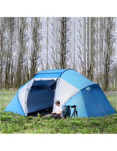 Outsunny 4-6 Man Camping Tent w/ Two Bedroom, Hiking Sun Shelter, UV Protection Tunnel Tent, Blue and White A20-044