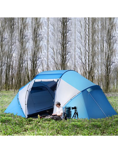 Outsunny 4-6 Man Camping Tent w/ Two Bedroom, Hiking Sun Shelter, UV Protection Tunnel Tent, Blue and White A20-044 - pic 64749 | FastDaddyshop
