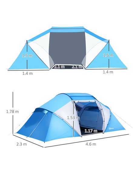 Outsunny 4-6 Man Camping Tent w/ Two Bedroom, Hiking Sun Shelter, UV Protection Tunnel Tent, Blue and White A20-044 - pic 64750 | FastDaddyshop
