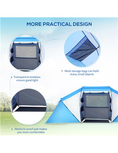 Outsunny 4-6 Man Camping Tent w/ Two Bedroom, Hiking Sun Shelter, UV Protection Tunnel Tent, Blue and White A20-044