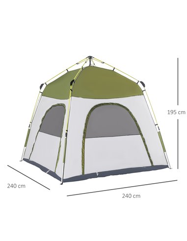 Outsunny 4 Person Automatic Camping Tent, Outdoor Pop Up Tent, Portable Backpacking Dome Shelter, Green A20-054GN