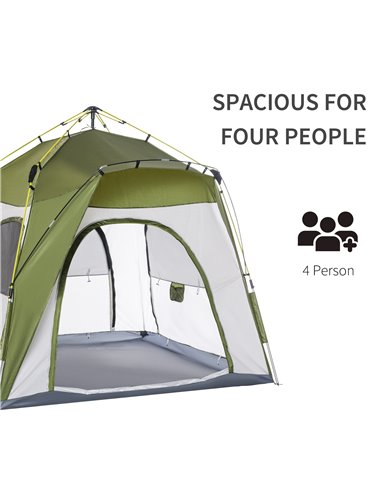 Outsunny 4 Person Automatic Camping Tent, Outdoor Pop Up Tent, Portable Backpacking Dome Shelter, Green A20-054GN