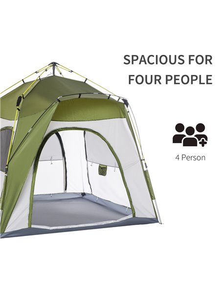 Outsunny 4 Person Automatic Camping Tent, Outdoor Pop Up Tent, Portable Backpacking Dome Shelter, Green A20-054GN - pic 64760 | FastDaddyshop