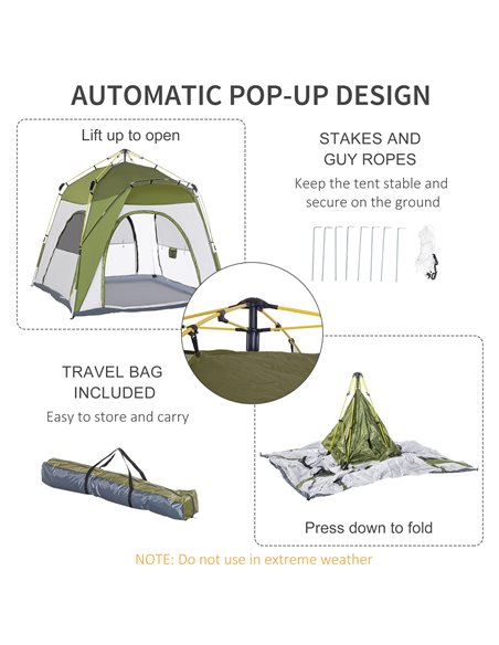 Outsunny 4 Person Automatic Camping Tent, Outdoor Pop Up Tent, Portable Backpacking Dome Shelter, Green A20-054GN - pic 64761 | FastDaddyshop