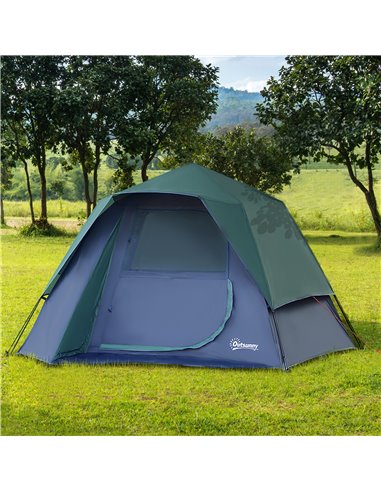 Outsunny Lightweight Camping Tent, 3/4 Person, Fibreglass Frame, Waterproof, Green A20-123