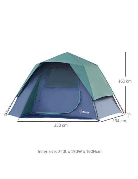 Outsunny Lightweight Camping Tent, 3/4 Person, Fibreglass Frame, Waterproof, Green A20-123 - pic 64768 | FastDaddyshop