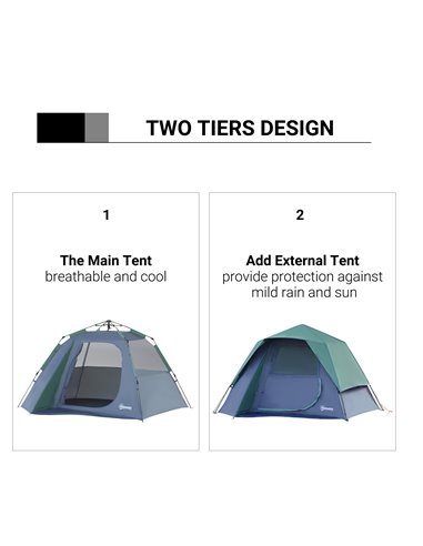 Outsunny Lightweight Camping Tent, 3/4 Person, Fibreglass Frame, Waterproof, Green A20-123