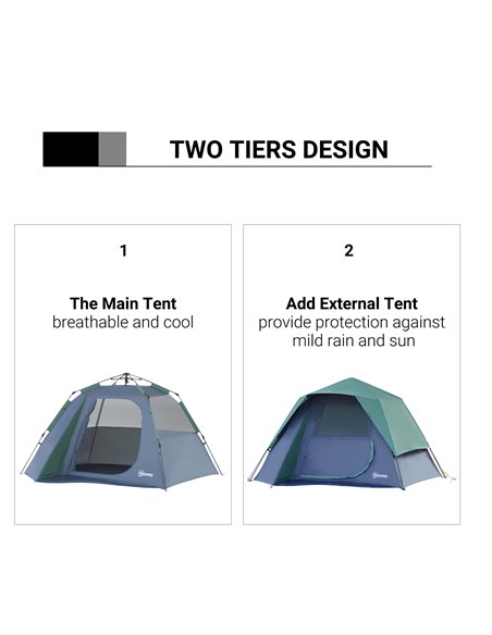 Outsunny Lightweight Camping Tent, 3/4 Person, Fibreglass Frame, Waterproof, Green A20-123 - pic 64769 | FastDaddyshop