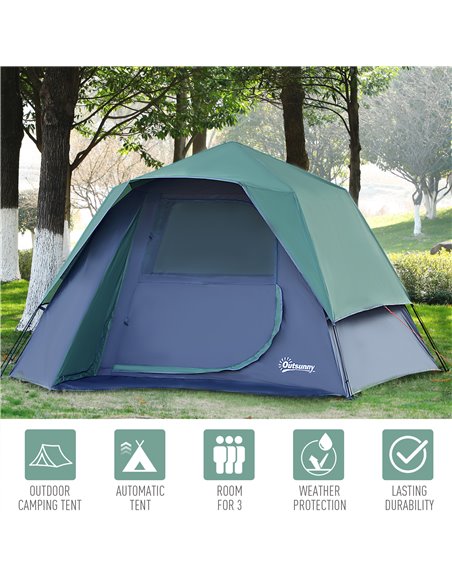 Outsunny Lightweight Camping Tent, 3/4 Person, Fibreglass Frame, Waterproof, Green A20-123 - pic 64773 | FastDaddyshop