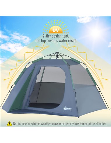 Outsunny Lightweight Camping Tent, 3/4 Person, Fibreglass Frame, Waterproof, Green A20-123
