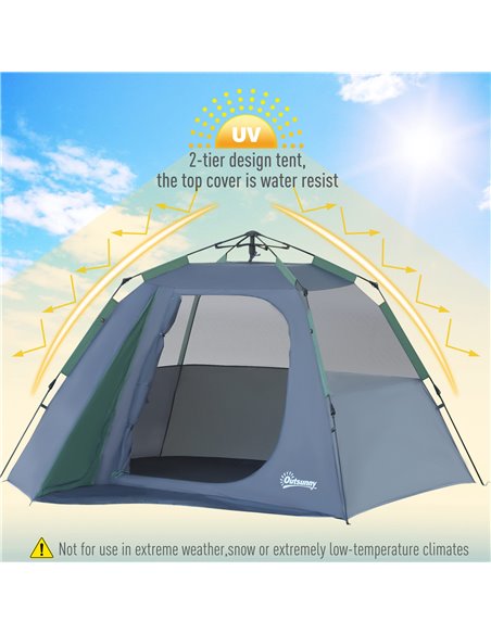 Outsunny Lightweight Camping Tent, 3/4 Person, Fibreglass Frame, Waterproof, Green A20-123 - pic 64774 | FastDaddyshop