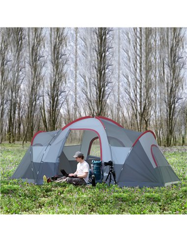 Outsunny 5-6 Man Dome Camping Tent Hiking Shelter UV Protection Water Resistant Tunnel Sun Shade - Grey A20-132