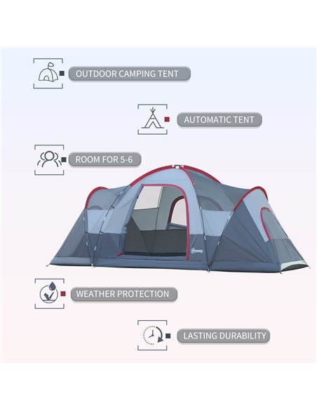 Outsunny 5-6 Man Dome Camping Tent Hiking Shelter UV Protection Water Resistant Tunnel Sun Shade - Grey A20-132 - pic 64778 | FastDaddyshop