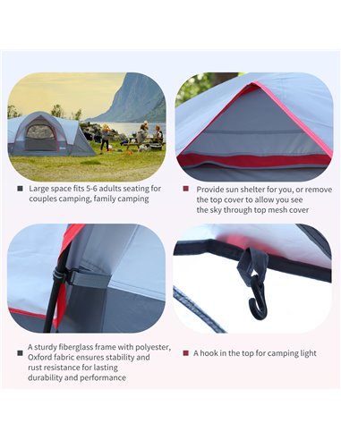 Outsunny 5-6 Man Dome Camping Tent Hiking Shelter UV Protection Water Resistant Tunnel Sun Shade - Grey A20-132