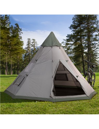 Outsunny 6 Men Tipi Tent, Camping Teepee Family Tent w/ Mesh Windows Zipped Door Carry Bag, Easy Set Up for Hiking Picnics Outdo
