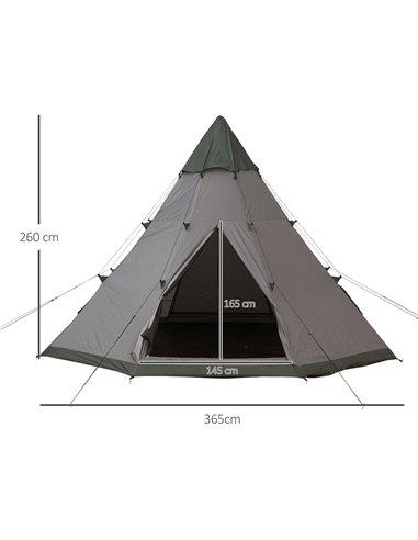 Outsunny 6 Men Tipi Tent, Camping Teepee Family Tent w/ Mesh Windows Zipped Door Carry Bag, Easy Set Up for Hiking Picnics Outdo