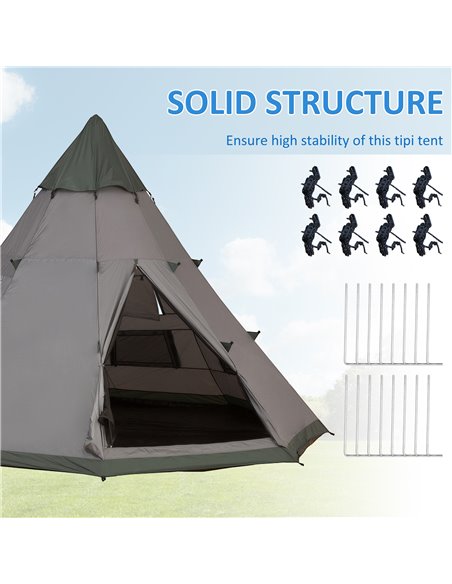 Outsunny 6 Men Tipi Tent, Camping Teepee Family Tent w/ Mesh Windows Zipped Door Carry Bag, Easy Set Up for Hiking Picnics Outdo - pic 64790 | FastDaddyshop