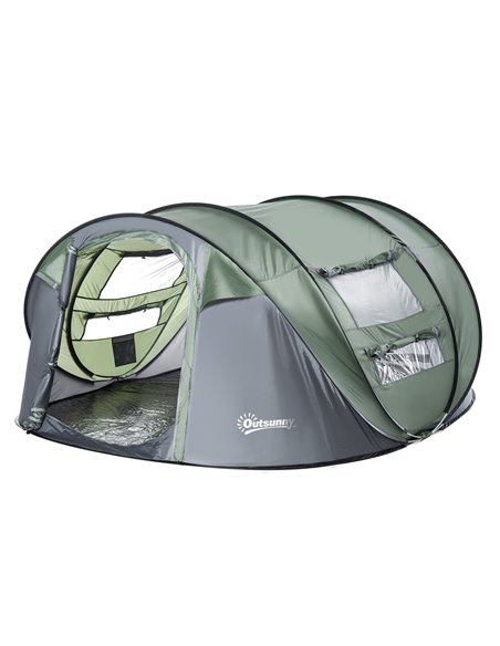 Outsunny Pop-up Camping Tent 4-5 Person, Waterproof with 2 Mesh & PVC Windows, Portable Carry Bag, Dark Green A20-169 - pic 64793 | FastDaddyshop
