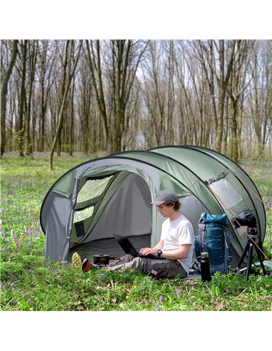 Outsunny Pop-up Camping Tent 4-5 Person, Waterproof with 2 Mesh & PVC Windows, Portable Carry Bag, Dark Green A20-169