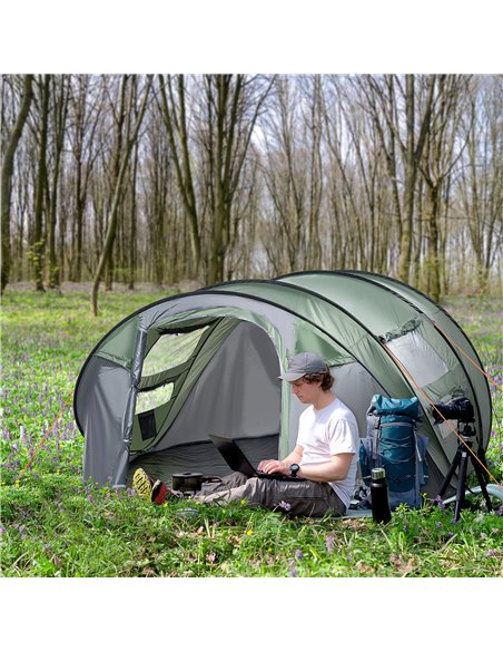Outsunny Pop-up Camping Tent 4-5 Person, Waterproof with 2 Mesh & PVC Windows, Portable Carry Bag, Dark Green A20-169 - pic 64794 | FastDaddyshop