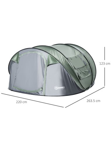 Outsunny Pop-up Camping Tent 4-5 Person, Waterproof with 2 Mesh & PVC Windows, Portable Carry Bag, Dark Green A20-169