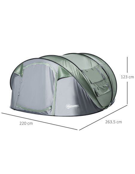 Outsunny Pop-up Camping Tent 4-5 Person, Waterproof with 2 Mesh & PVC Windows, Portable Carry Bag, Dark Green A20-169 - pic 64795 | FastDaddyshop