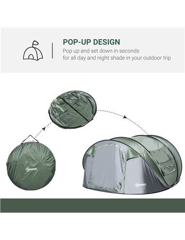 Outsunny Pop-up Camping Tent 4-5 Person, Waterproof with 2 Mesh & PVC Windows, Portable Carry Bag, Dark Green A20-169