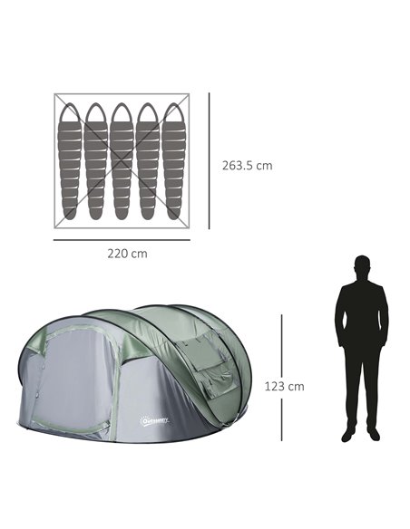Outsunny Pop-up Camping Tent 4-5 Person, Waterproof with 2 Mesh & PVC Windows, Portable Carry Bag, Dark Green A20-169 - pic 64797 | FastDaddyshop
