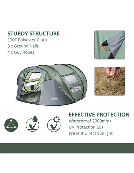 Outsunny Pop-up Camping Tent 4-5 Person, Waterproof with 2 Mesh & PVC Windows, Portable Carry Bag, Dark Green A20-169 - pic 64800 | FastDaddyshop