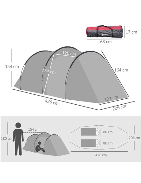 Outsunny Camping Dome Tent 2 Room for 3-4 Person with Weatherproof Screen Room Vestibule Backpacking Tent Lightweight for Fishin - pic 64804 | FastDaddyshop