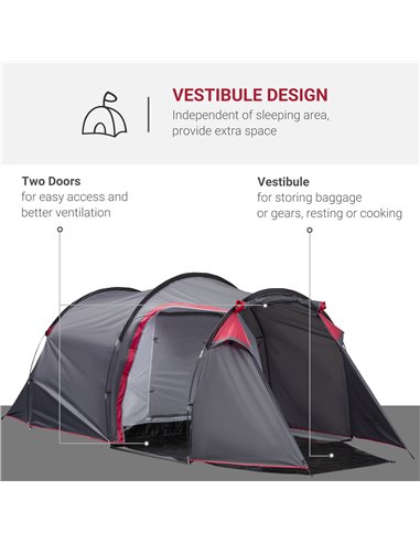Outsunny Camping Dome Tent 2 Room for 3-4 Person with Weatherproof Screen Room Vestibule Backpacking Tent Lightweight for Fishin