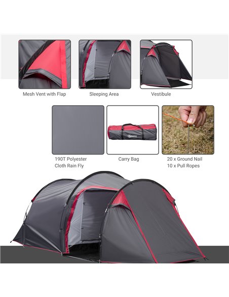 Outsunny Camping Dome Tent 2 Room for 3-4 Person with Weatherproof Screen Room Vestibule Backpacking Tent Lightweight for Fishin - pic 64807 | FastDaddyshop