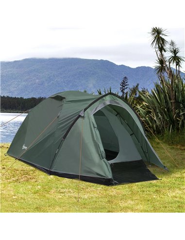 Outsunny Camping Dome Tent 2 Room for 3-4 Person with Weatherproof Vestibule Backpacking Tent Large Windows Lightweight for Fish