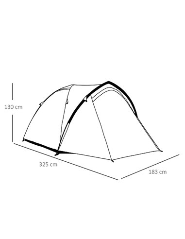 Outsunny Camping Dome Tent 2 Room for 3-4 Person with Weatherproof Vestibule Backpacking Tent Large Windows Lightweight for Fish