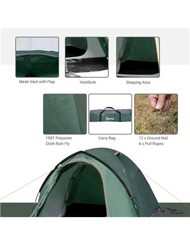 Outsunny Camping Dome Tent 2 Room for 3-4 Person with Weatherproof Vestibule Backpacking Tent Large Windows Lightweight for Fish