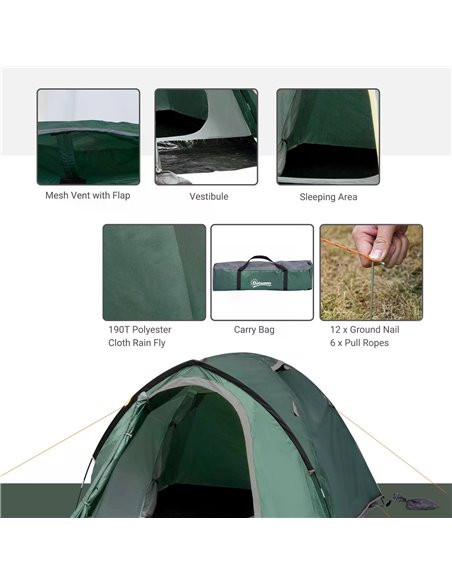 Outsunny Camping Dome Tent 2 Room for 3-4 Person with Weatherproof Vestibule Backpacking Tent Large Windows Lightweight for Fish - pic 64825 | FastDaddyshop
