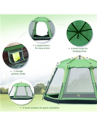 Outsunny 6 Person Pop Up Camping Tent, 2-Tier Design Backpacking Tent with 4 Windows 2 Doors Portable Carry Bag for Fishing Hiki