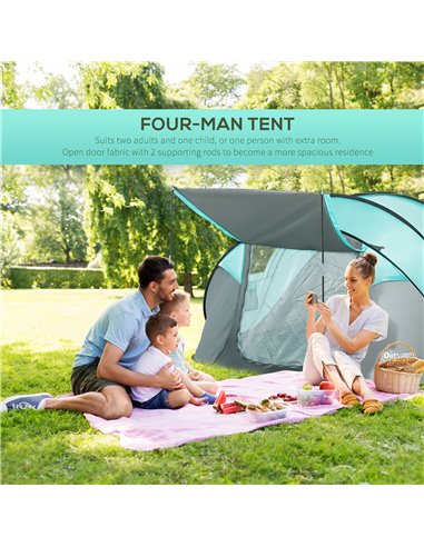Outsunny 4 Person Pop Up Camping Tent with Vestibule Weatherproof Cover, Instant Backpacking Tent w/ Carry Bag for Fishing Hikin