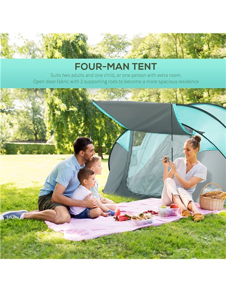 Outsunny 4 Person Pop Up Camping Tent with Vestibule Weatherproof Cover, Instant Backpacking Tent w/ Carry Bag for Fishing Hikin - pic 64850 | FastDaddyshop