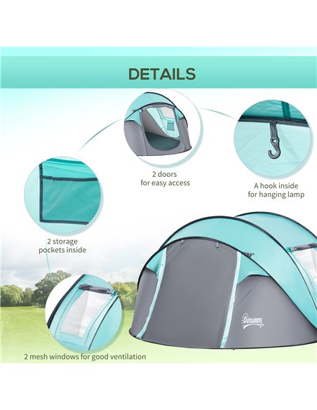 Outsunny 4 Person Pop Up Camping Tent with Vestibule Weatherproof Cover, Instant Backpacking Tent w/ Carry Bag for Fishing Hikin - pic 64852 | FastDaddyshop