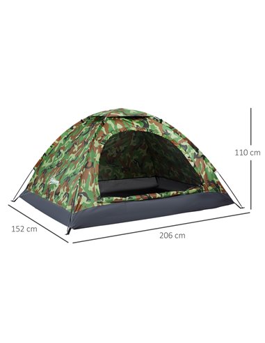 Outsunny Camouflage Camping Tent for 2 Persons, Portable Tent with Zip Doors, Storage Pocket, Multicoloured A20-260MX