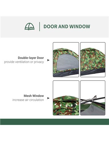 Outsunny Camouflage Camping Tent for 2 Persons, Portable Tent with Zip Doors, Storage Pocket, Multicoloured A20-260MX