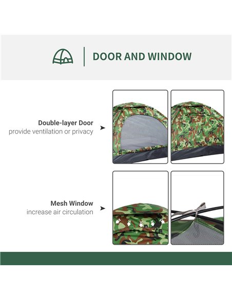 Outsunny Camouflage Camping Tent for 2 Persons, Portable Tent with Zip Doors, Storage Pocket, Multicoloured A20-260MX - pic 64868 | FastDaddyshop