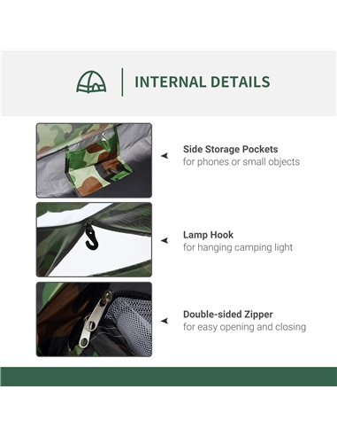 Outsunny Camouflage Camping Tent for 2 Persons, Portable Tent with Zip Doors, Storage Pocket, Multicoloured A20-260MX