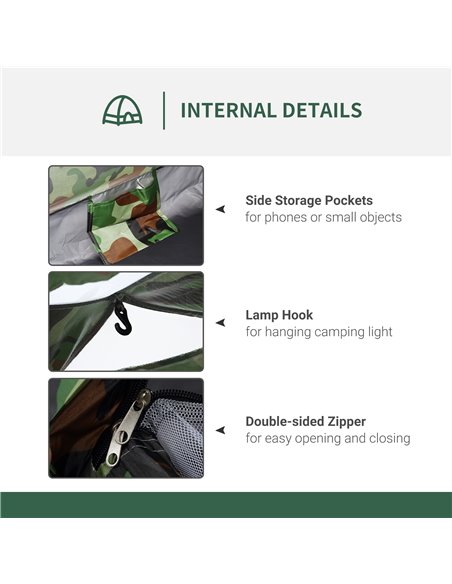 Outsunny Camouflage Camping Tent for 2 Persons, Portable Tent with Zip Doors, Storage Pocket, Multicoloured A20-260MX - pic 64869 | FastDaddyshop