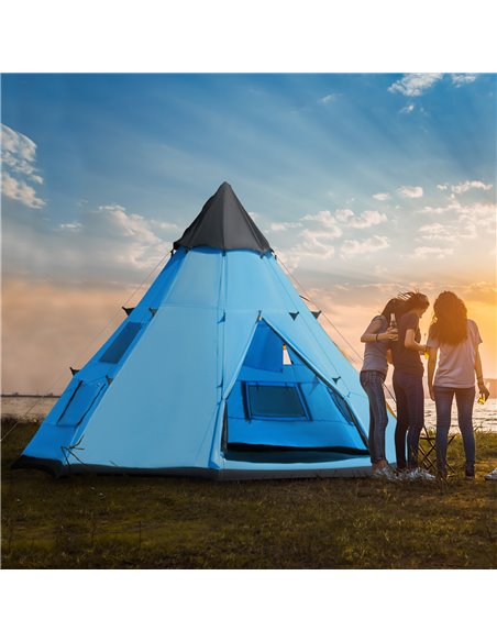 Outsunny 6 Men Tipi Tent, Camping Teepee Family Tent with Mesh Windows Zipped Door Carry Bag, Easy Set Up for Hiking Picnics Out - pic 64875 | FastDaddyshop