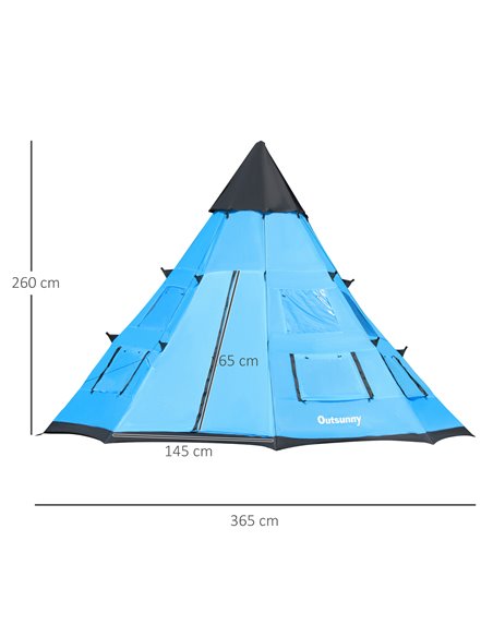 Outsunny 6 Men Tipi Tent, Camping Teepee Family Tent with Mesh Windows Zipped Door Carry Bag, Easy Set Up for Hiking Picnics Out - pic 64876 | FastDaddyshop