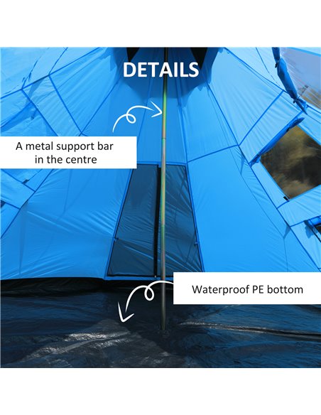 Outsunny 6 Men Tipi Tent, Camping Teepee Family Tent with Mesh Windows Zipped Door Carry Bag, Easy Set Up for Hiking Picnics Out - pic 64879 | FastDaddyshop