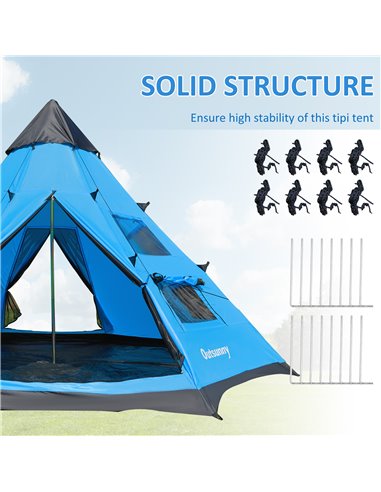Outsunny 6 Men Tipi Tent, Camping Teepee Family Tent with Mesh Windows Zipped Door Carry Bag, Easy Set Up for Hiking Picnics Out