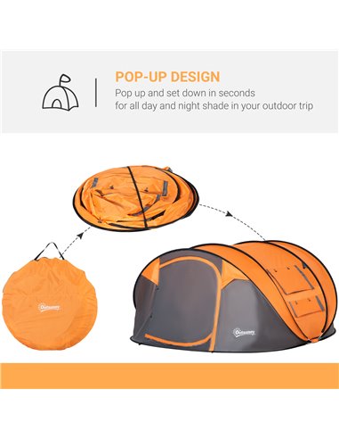 Outsunny 4-5 Person Pop-up Camping Tent Waterproof Family Tent w/ 2 Mesh Windows & PVC Windows Portable Carry Bag for Outdoor Tr